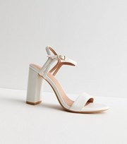 New Look White Leather-Look 2 Part Block Heel Sandals